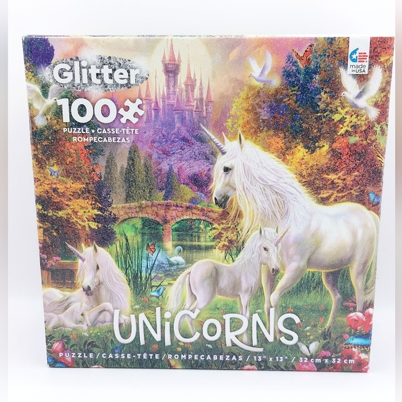 13"× 13" 100 piece Magical Unicorn Glitter Puzzle sealed - Picture 1 of 4